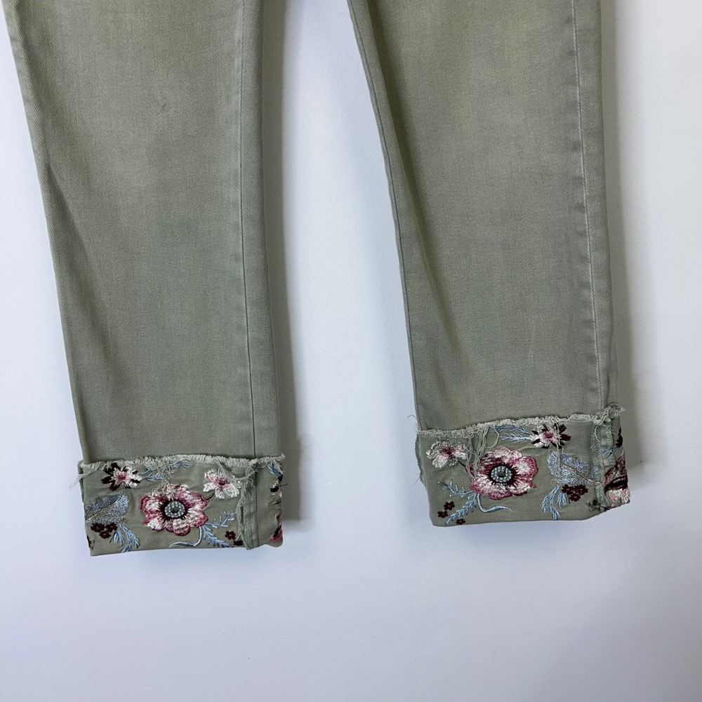 Driftwood Colette Sage Green Embroidered Cuff Crop Jeans Women's 31 Boho - Picture 10 of 11